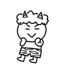 かわいい鬼の線画イラスト