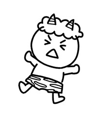 かわいい鬼の線画イラスト