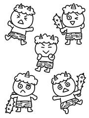 かわいい鬼の線画イラストセット