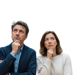 Man and woman thinking deeply isolated on transparent background