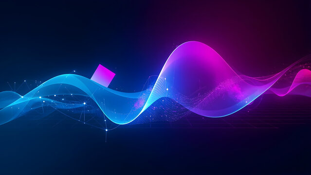 Futuristic neon abstract design featuring cyan and magenta geometric shapes on a dark digital background. Ideal for technology, gaming, and modern UI projects.