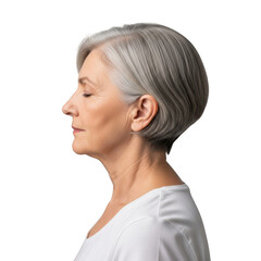 Profile of a senior woman with eyes closed isolated on transparent background