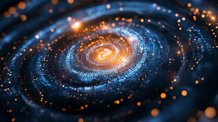 Floating graphs form a glowing spiral symbolizing data flow analytics and the visualization of complex information representing insight innovation and the dynamic movement of digital intelligence