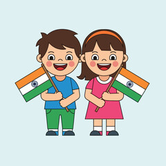 Fototapeta premium Happy Indian Children Waving Flags – Independence Day Celebration Vector
