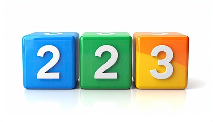Three colorful blocks, numbers 223
