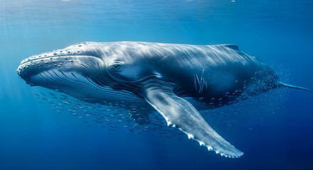 Fototapeta premium Humpback Whale in Clear Blue Sea