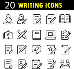 Writing Vector Icon Set | Creative Outline Collection for Education, Content, and Communication Concepts