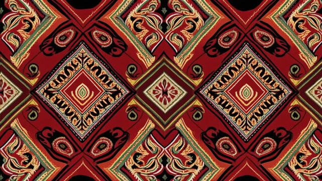 Intricate Geometric Pattern with Red and Gold Hues.