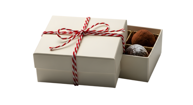 Gift - Box of assorted chocolate truffles with white gift box and red ribbon, perfect for gifts and celebrations
