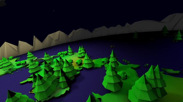 Low Poly Flat Earth Stylized Planet Loop Animation