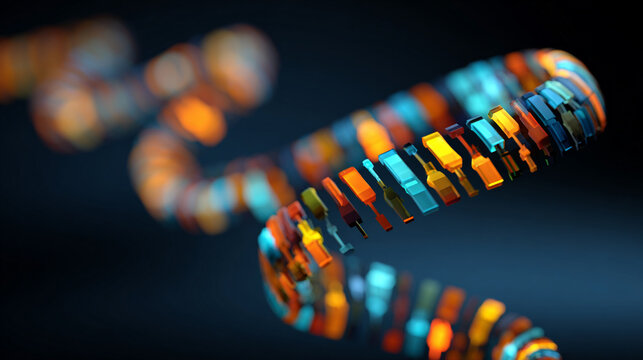 Floating stock market icons form a luminous spiral, creating a dynamic, hyperrealistic visualization of financial data, trends, and digital investment concepts.