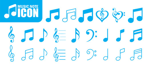 Blue Music Notes, Clefs, and Heart-Shaped Symbols