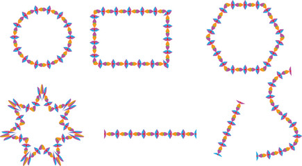 Geometric Frames Made of Patterned Shapes Circles, Square, Star, Line and Triangle Outlines