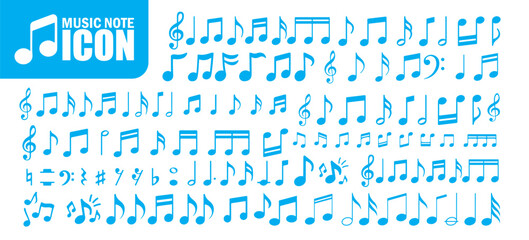 Blue Music Notes and Symbols Collection. Music notes icons set. Vector Illustration eps 10