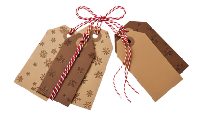 Gift - Set of brown and kraft paper gift tags with red and white striped string, perfect for holiday presents and gift wrapping
