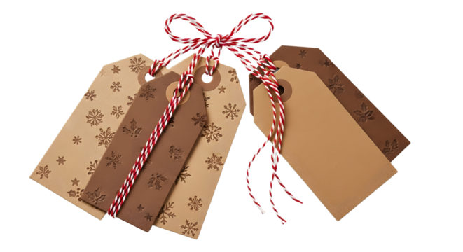 Gift - Set of brown and kraft paper gift tags with red and white striped string, perfect for holiday presents and gift wrapping