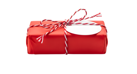 Gift - Red gift box wrapped with white and red twine bow on white background, perfect for holiday celebrations and special occasions