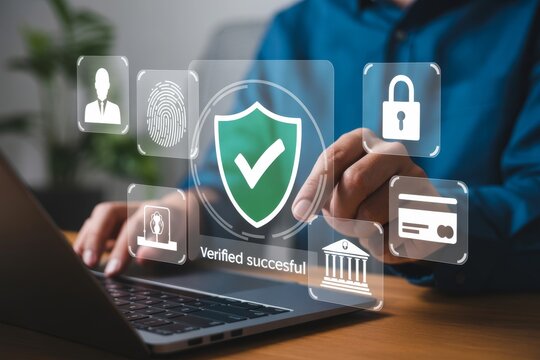Online security verification process on laptop digital