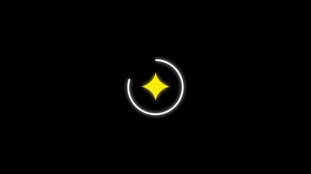 Seamless loop animation of a glowing star icon with pulsing and rotating motion inside a circular loading ring. Perfect for futuristic UI designs, loading screens, activation visuals and technology.