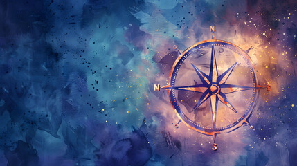 cosmic compass watercolor illustration glowing