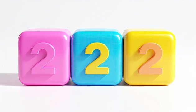 Three vibrant toy blocks display the number "2