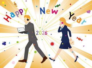 2026年の新年の挨拶のイラスト素材。