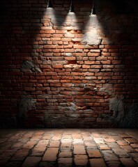 Fototapeta premium Illuminated Brick Wall and Floor