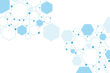 Science network pattern blue Hexagonal abstract background. Big Data Visualization structure elements . Health care and science medical pattern innovation. Template design with concept Dots and lines.