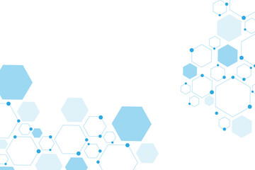 Science network pattern blue Hexagonal abstract background. Big Data Visualization structure elements . Health care and science medical pattern innovation. Template design with concept Dots and lines.