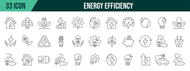 Energy efficiency collection, editable and resizable vector icon templates.