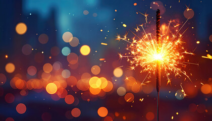 Obraz premium Sparkler with blurred fireworks light up the night sky during New Year celebration