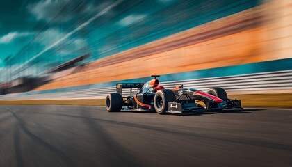 A race car speeding on a race track with motion blur creating dynamism, concept for motorsport event promotion, sports car advertising and high-performance vehicle showcase