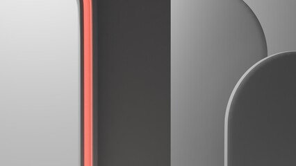 Modern Minimalist Background with Layers of Gray Geometric Shapes and Coral Accent Stripe