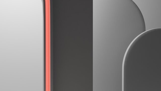 Modern Minimalist Background with Layers of Gray Geometric Shapes and Coral Accent Stripe