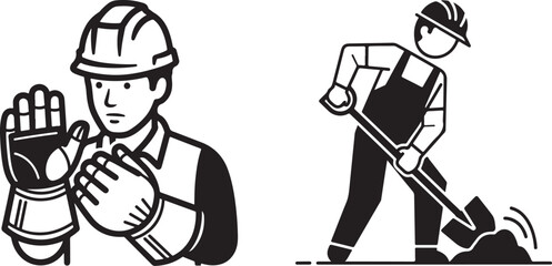 Black and White Vector Illustrations of Construction Workers and Laborers