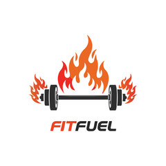 Modern logo with dumbbell and flames