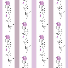 Vintage Flowers Striped pattern white beige pink 