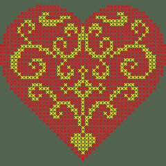 Heart cross stitch ethnic embroidery needlework abstract artwork seamless geometric pattern printed background fabric wallpaper handdrawn line colorful template fashion element