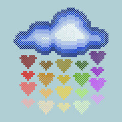 Cloud heart cross stitch ethnic embroidery needlework abstract artwork seamless geometric pattern printed background fabric wallpaper handdrawn line colorful template fashion element