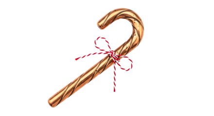 Gift - Golden candy cane with red and white striped bow, festive Christmas holiday decoration perfect for seasonal designs