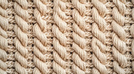 Fototapeta premium Macro detailed view of cotton weave pattern in ivory fabric