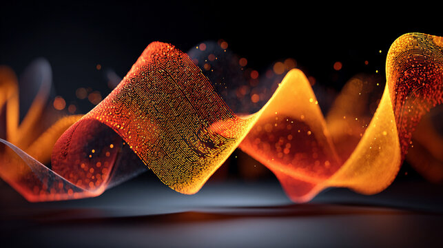 Glowing ribbon waves form a soft spiral symbolizing fluidity motion and continuous growth representing energy flow harmony and the elegance of abstract luminous forms in dynamic composition