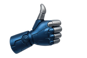 Robot hand making thumbs up gesture showing approval and technology for artificial intelligence concepts