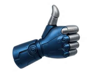 Robot hand making thumbs up gesture showing approval and technology for artificial intelligence concepts