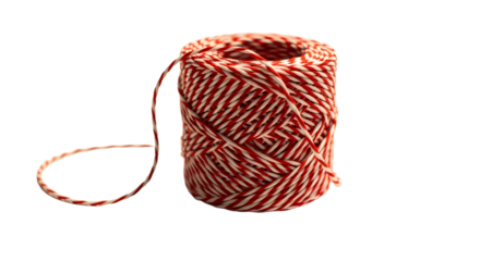 Gift - Red and white striped twine spool isolated on white background, perfect for crafts and gift wrapping