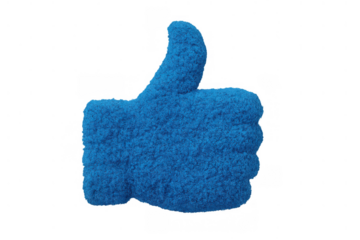 Blue fluffy hand icon forming a thumbs up gesture, symbolizing approval, like, and confirmation on social media platforms
