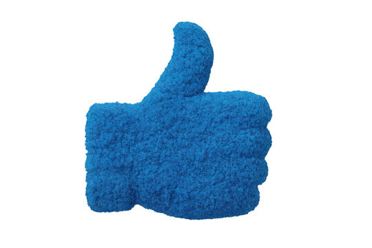 Blue fluffy hand icon forming a thumbs up gesture, symbolizing approval, like, and confirmation on social media platforms