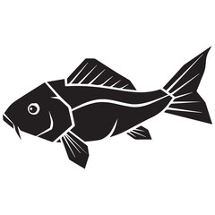 Black and white silhouette of a koi fish