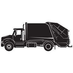 Black silhouette of a garbage truck with a lift mechanism