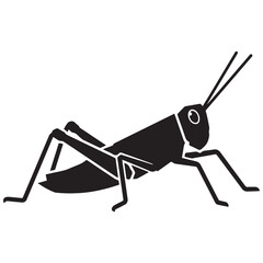 Black silhouette of a grasshopper insect on a white background